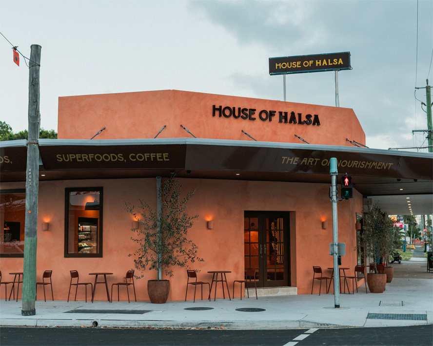 Exterior facade at sunset